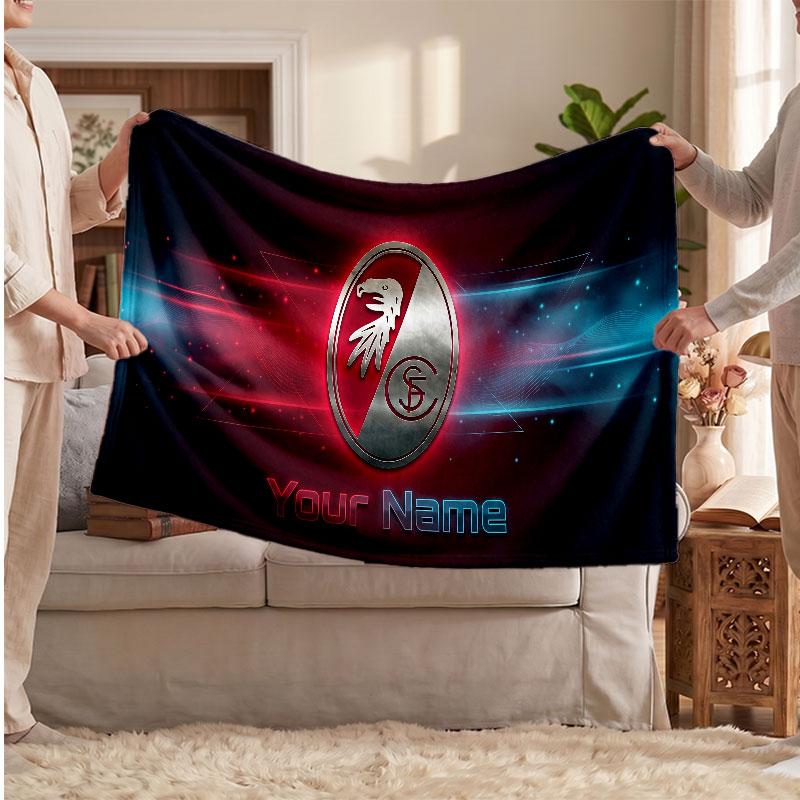 SC Freiburg Personalized Fleece Blanket With Football Logo, Custom Name Text Soft Warm Home Throw Blanket
