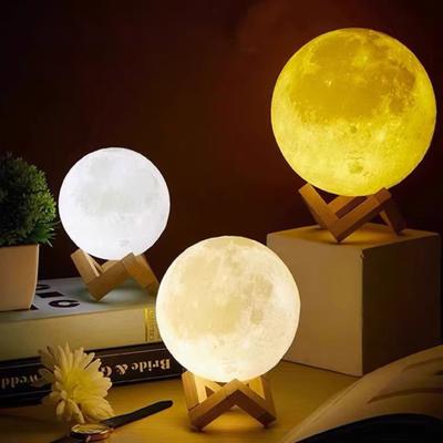 Moon Lamp with Wooden Base 16 RGB Colors Design Touch Sensor Rechargeable