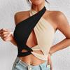 Women Summer Tank Tops Knit Sexy Black White Cross Halter Neck Push Up Hollow Crop Tops High Street Wear 2025 New Fashion