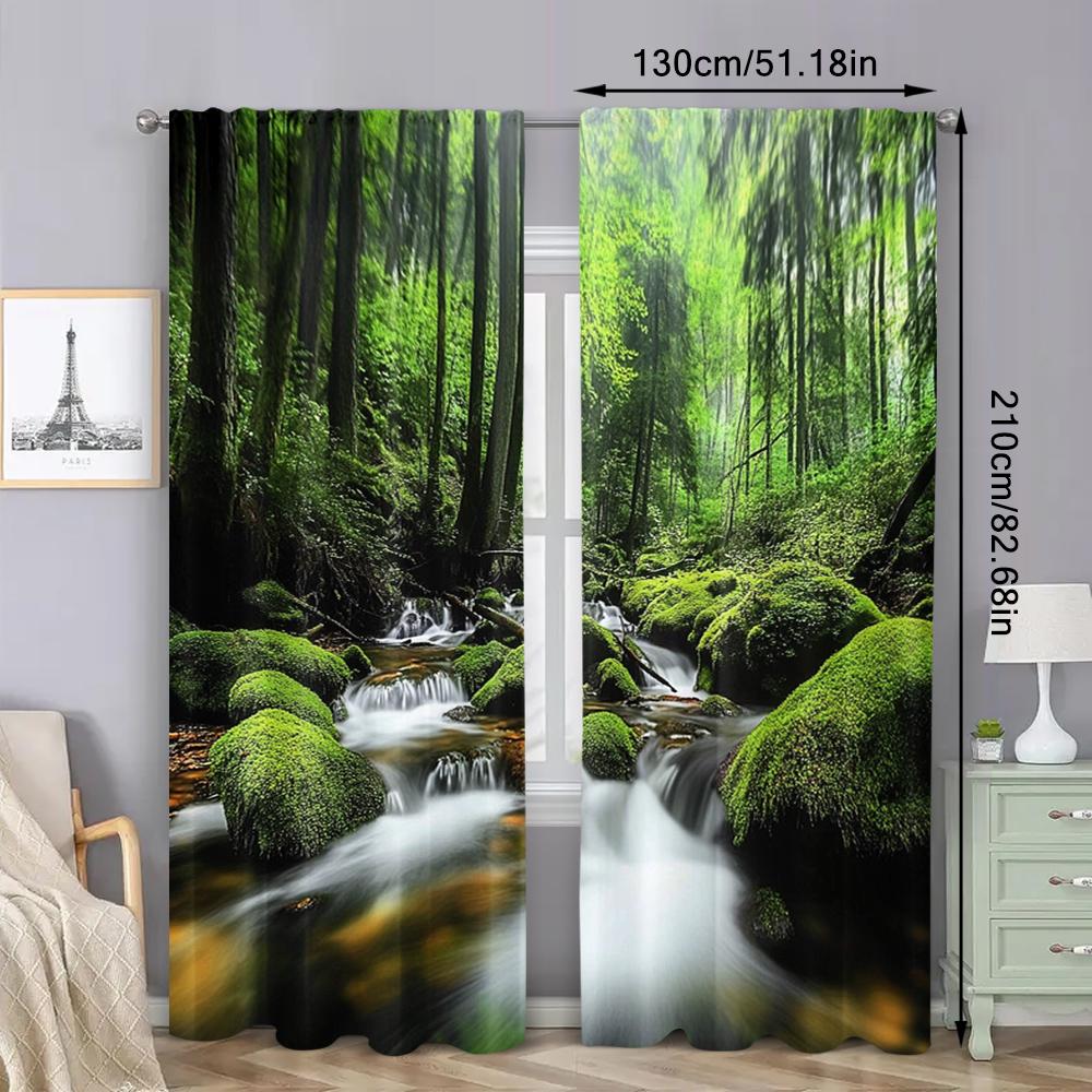 2Pcs Forest Curtains Spring Nature Landscape Theme In Tropical Forest Decorative Curtains For Bedroom Living Room A