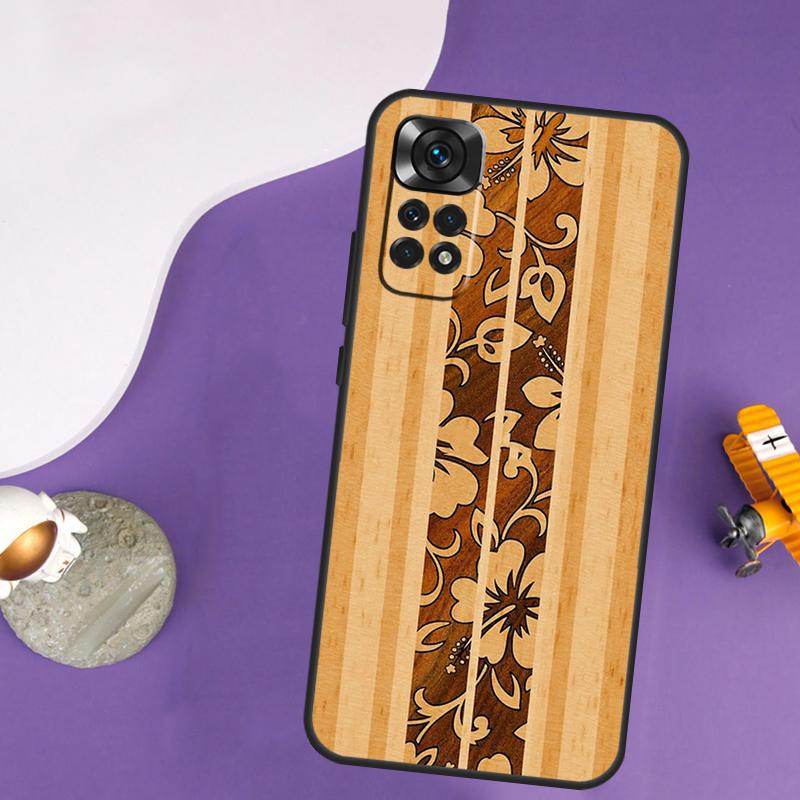 Hawaiian Faux Wood Surfboard Case For Xiaomi Redmi Note 13 14 Pro 12 9 10 11 Pro 10S 11S 12S Redmi 14C 13C 10C 12C Cover