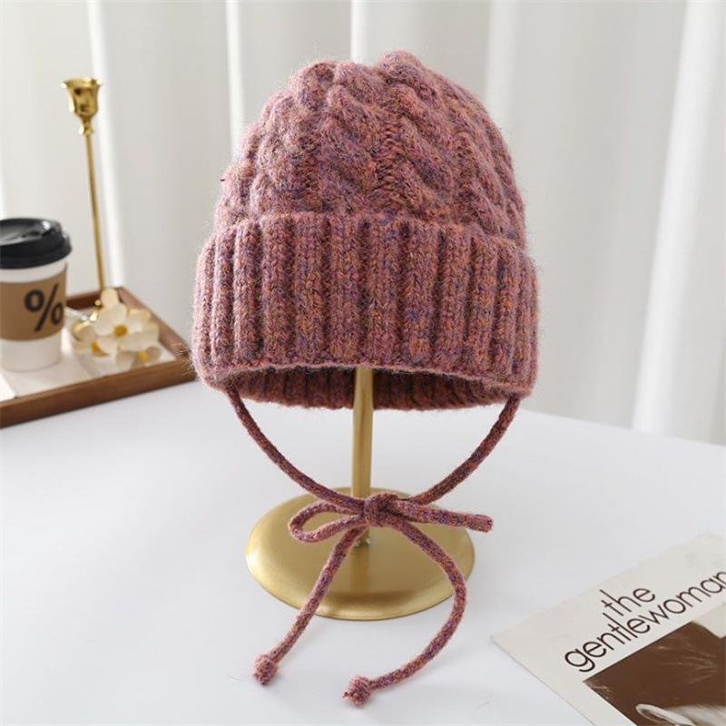 Retro knitted hat autumn and winter thickened warm wool hat women's tide versatile face small bag head cold hat