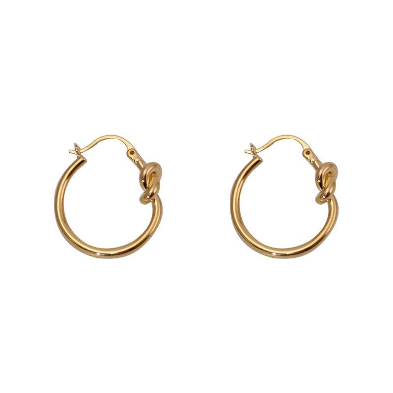 Knot Buckle Round Ear Buckle Zhang Zifeng Same Plain Ring Summer Premium Simple Sterling Silver Needle