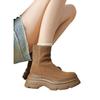 Thick-Soled Martin Boots Women'S Soft Leather Frosted Round-Toed Muffin Short Boots Winter High-Heeled Chimney Fashion Boots