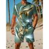 Casual Athletic Set Breathable Outdoor Leisure Men'S Round Neck T-Shirt And Shorts Set Summer Digital Print Print Outfit Men Adult