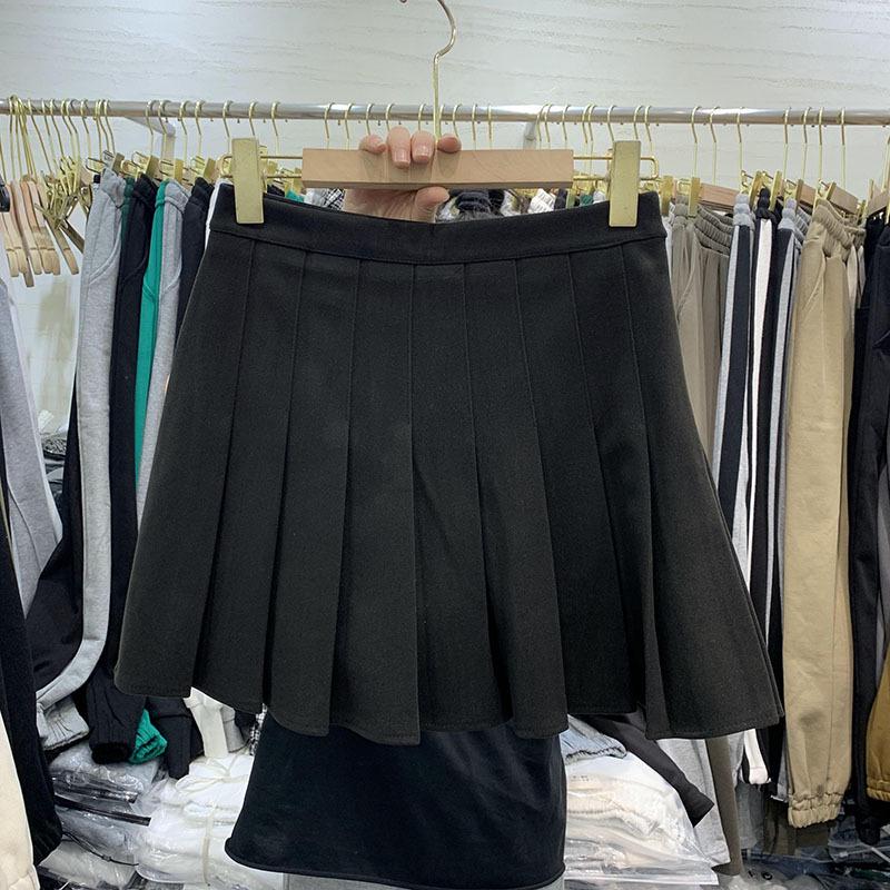 Plus Size Grey Wool-Blend A-Line Pleated Skirt – High Waist, Slimming, Short for Petite Chubby Women, Spring/Autumn