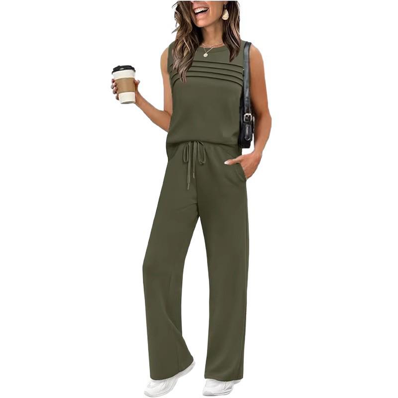 Spring/Summer 2026 Women's Two-Piece Casual Pleated Vest Set