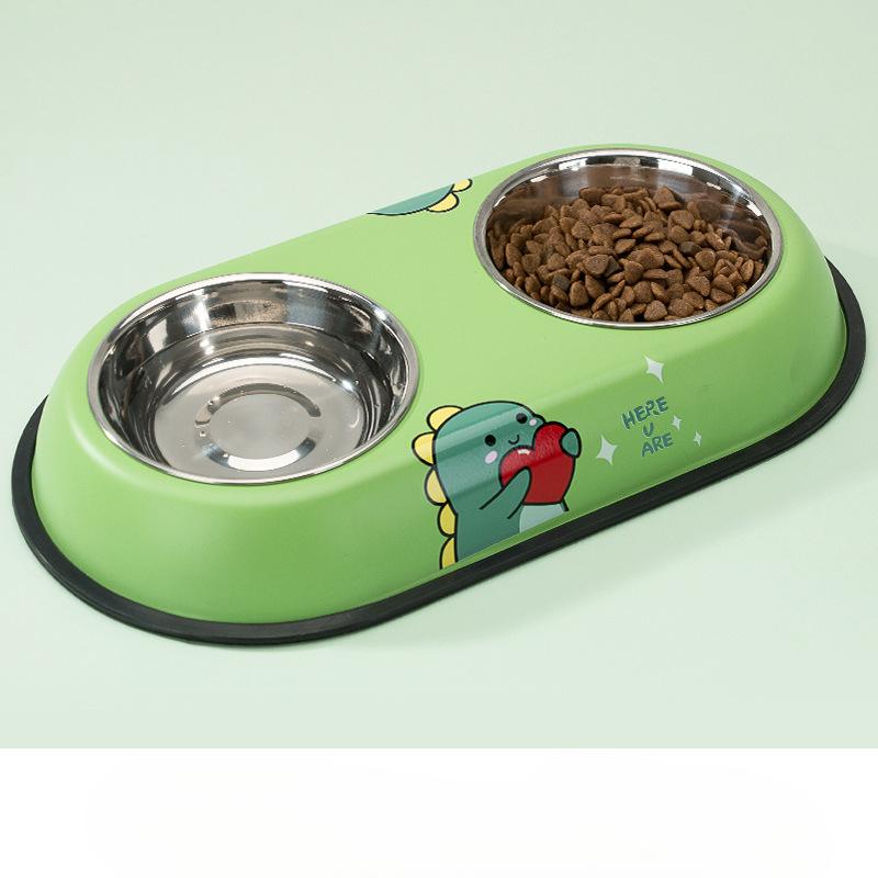 Perro Caricatura Estampado de Oso Acero Inoxidable Doble Cuenco Cuenco para Perro Antivuelco Cuenco para Gato Cuenco para Mascotas Cuenco de Arroz Suministros para Perros
