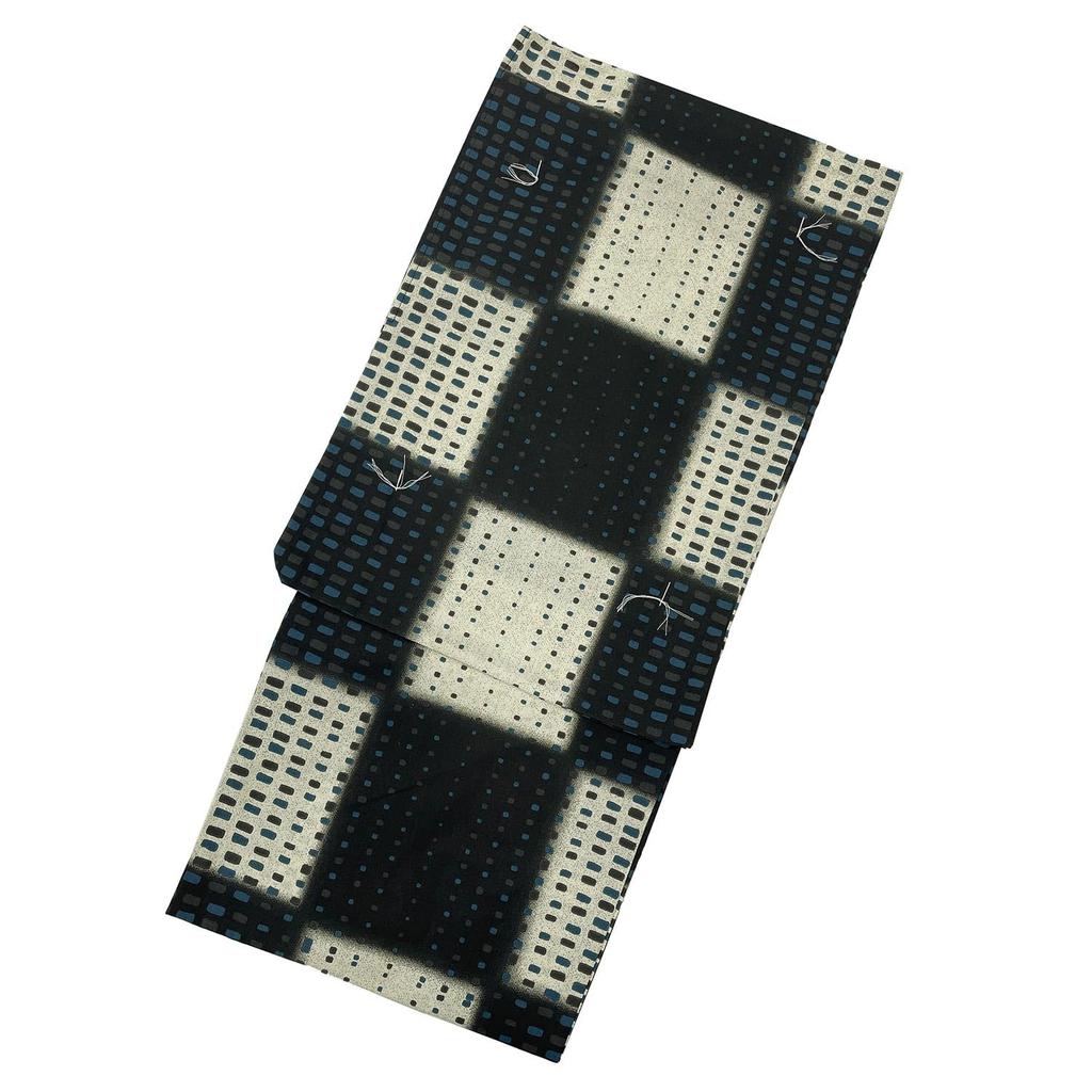 Fuuka Yukata-sett Inkluderer Midje og Geta Størrelse Blå med Brokete Prikker og Rutete Mønstre Z3216BMB249 Herre (4 stk) - Obi, Snor, (Geta tresko)