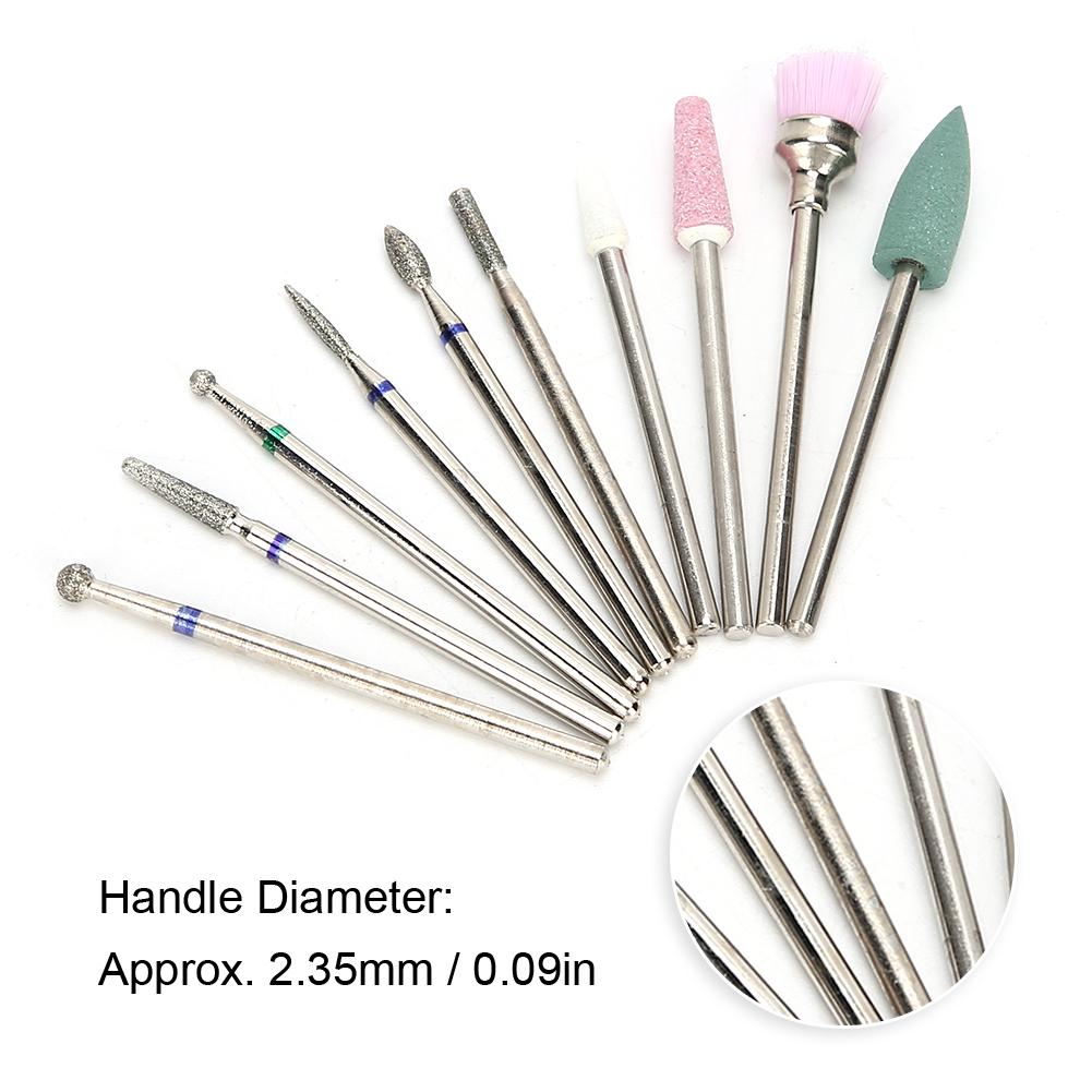 10pcs Nail Art Grinding Head Dead Skin Removal Nail Drill Bits Sanding Polishing Head Set