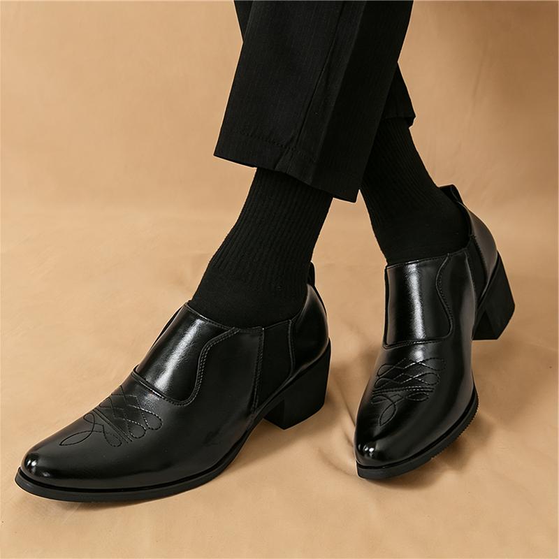 New Men's Pointed Black Brown Formal High-heeled Shoes Brand Designer Wedding Prom Homecoming Flats Sapato Social Masculino