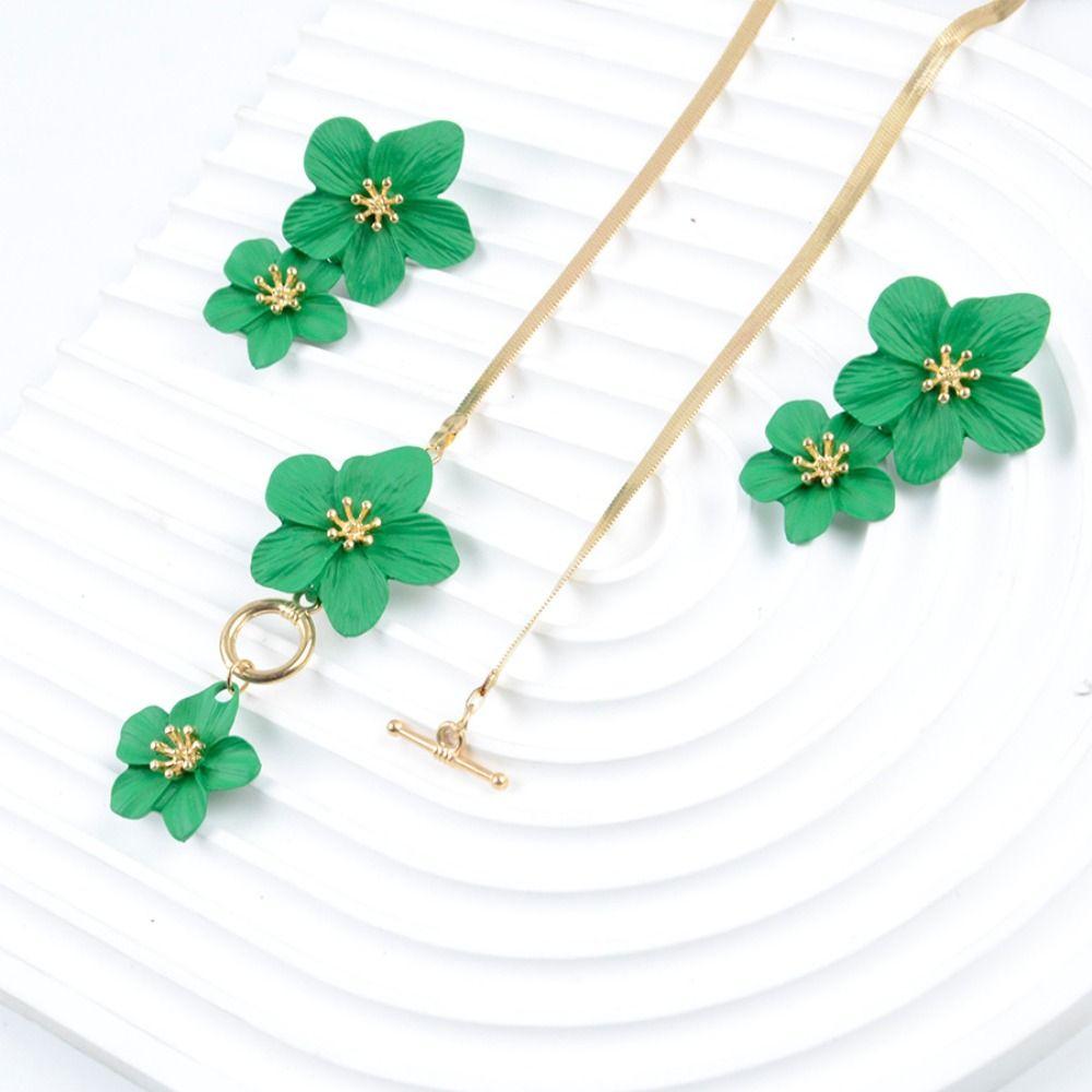 Metal Flower Jewelry Set OT Buckle Pendant Jewelry Suit Elegant Flower Necklace Earrings Set  Party