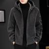 Chaqueta de Lana con Capucha para Hombre de Lana de Cordero con Forro de Forro Polar y Diseño Bordado
