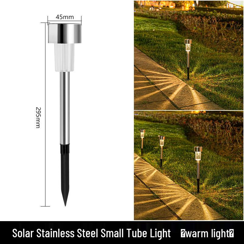 Outdoor Solar Tube Ground Lights, Stainless Steel, Warm Light