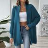 Women's Long Sleeved Solid Color Medium Length Knitted Cardigan Jacket Sweater Knitted Sweater