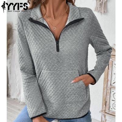 Women's Fashion Casual Solid Color Print Fall Winter Long Sleeve POLO Neck Pullovers & Long Sleeves