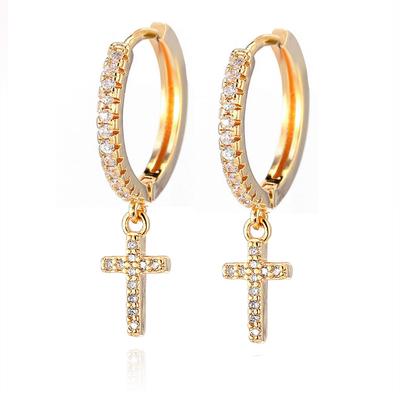 Boucles d'oreilles créoles en cristal cubique brillant de couleur or pour femmes, bijoux de mariage coréens