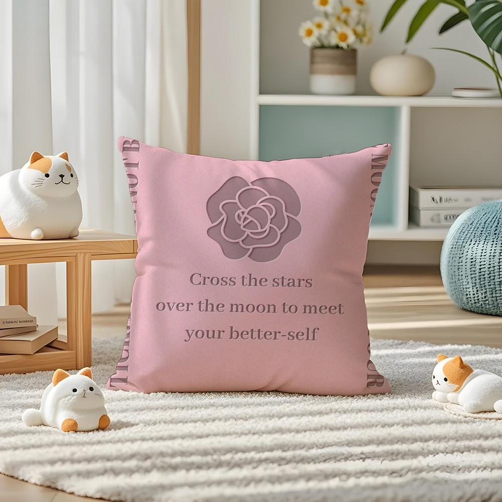 Hot Selling Camellia High-end Printing Pillow Case Silky Elegant Comfort Sofa Bed Invisible Zipper