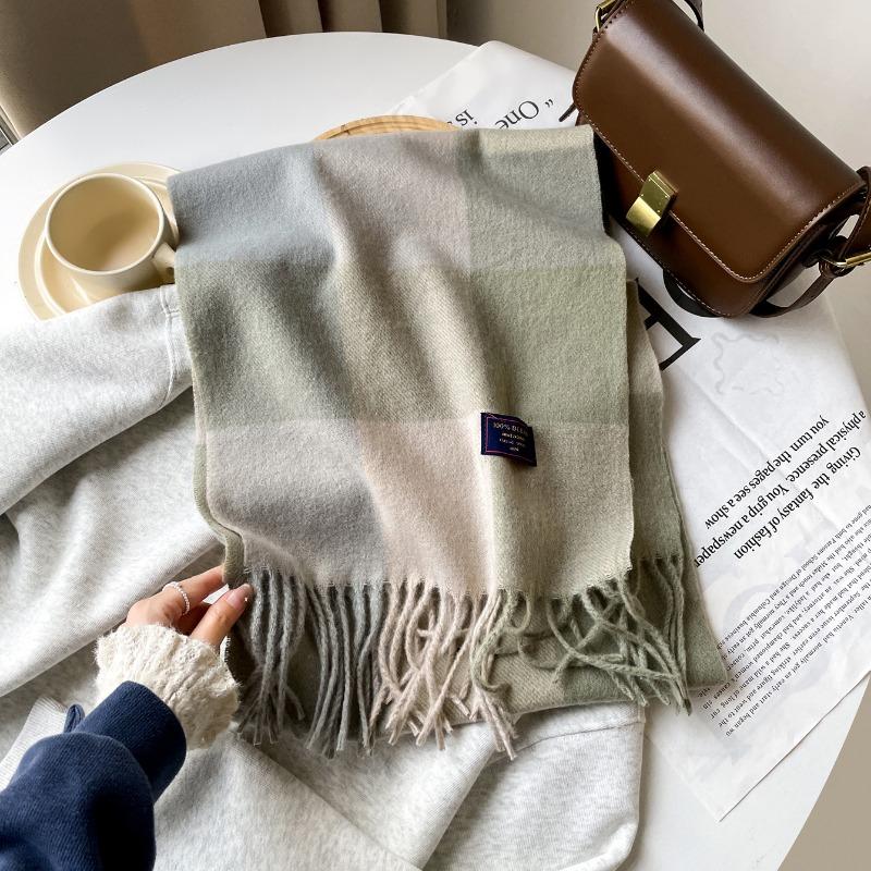 Yiwu Scarf Knitted Scarf Pink Atmosphere Plaid Scarf Men's and Women's Warm Scarf Shawl