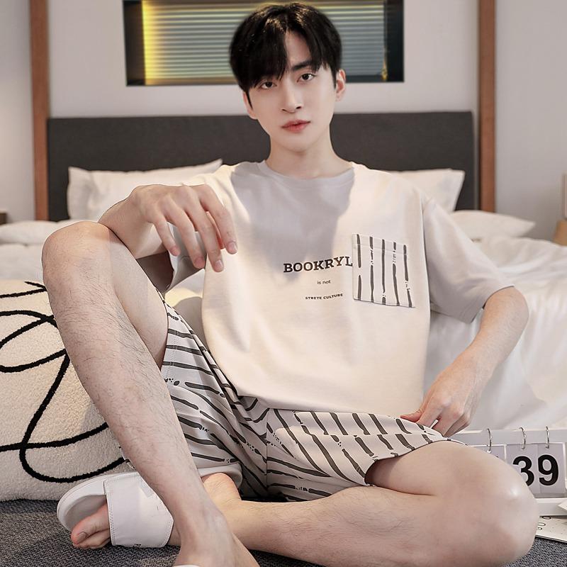 Fashion Cotton Summer Pajamas for Men 2Pcs/Set Short Sleeves Nightwear Loungewear Hombre Pijamas Dropship