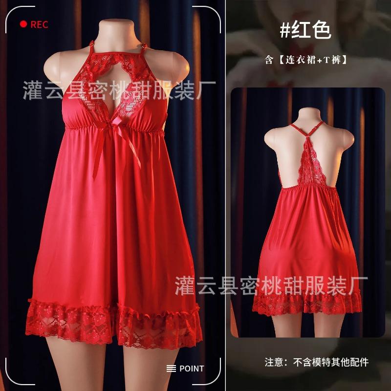 Sexy Pajamas Hot Neck Red Dress Home Pajamas Sexy Lace Suspender Nightdress
