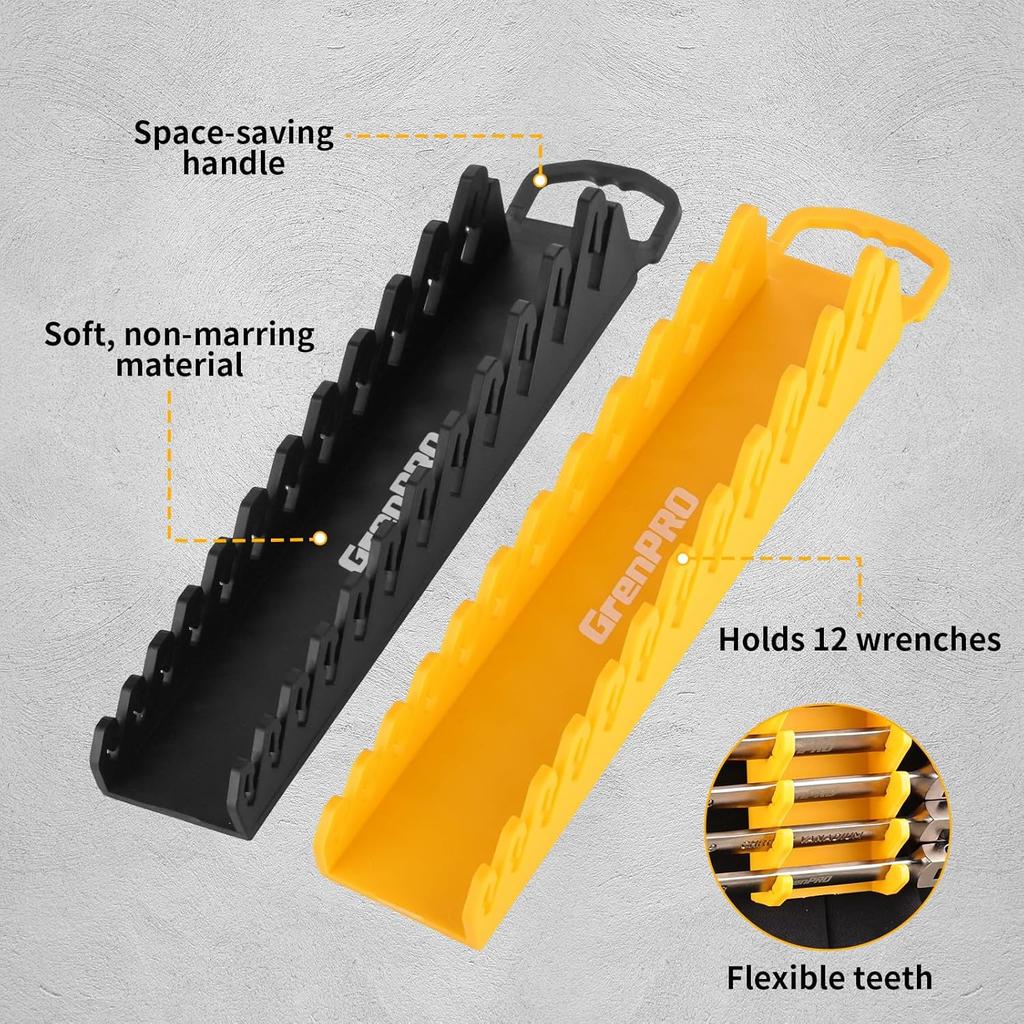 Wrench Organizer For Tool Box, 2 Pack Magnetic Wrench Holders With Handle, Includes FREE 10Mm Double-Ended Wrench, Storage For Tool Box Drawer, SAE &