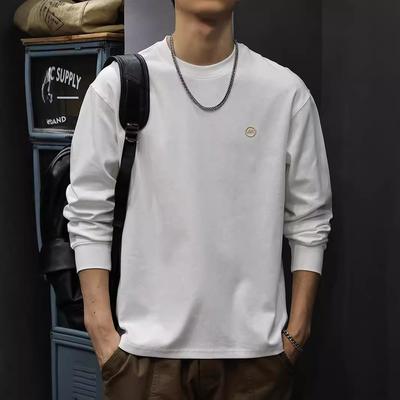 Autumn Simple Embroidered Long-Sleeved T-Shirt Men'S 50G Heavy Knitted Bottoming Shirt American Trendy Sweater