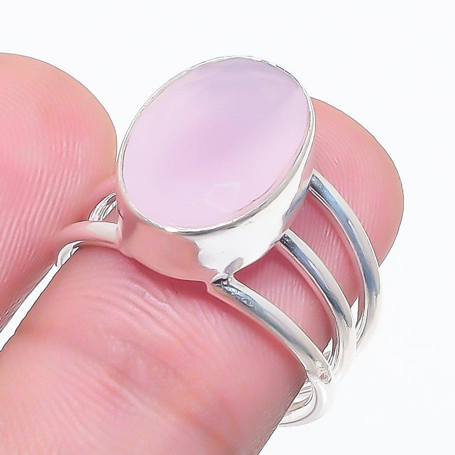 Natural Pink Chalcedony Gemstone 925 Sterling Silver Jewelry Ring Size 6 O7s10