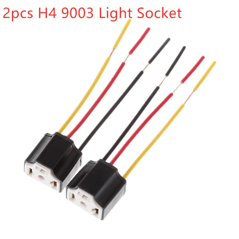 2pcs H4 9003 Three Holes Ceramic Light Socket Car Headlight Lamp Bulb Socket Wiring Harness Connector Plug Adapter Line бежевый