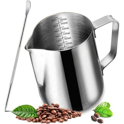 Milk Frothing Pitcher Espresso Steaming Pitchers Stainless Steel Frother Cup with Decorating Art Pen,Coffee Cappuccino Latte Art