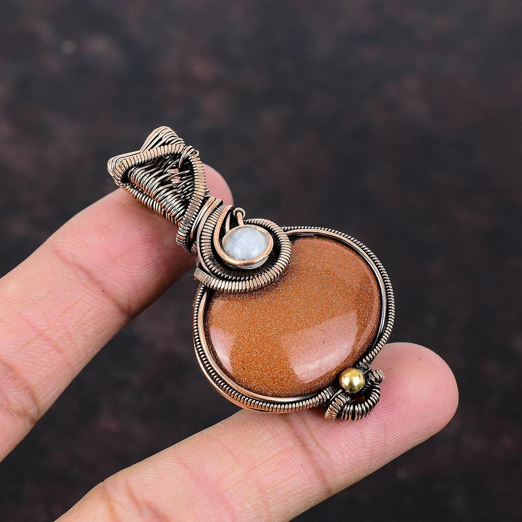 Sun Sitara Pendant Copper Wire Wrapped Pendant Handmade Copper Jewelry Natural Gemstone Pendant Rainbow Moonstone Jewelry Anniversary Gift