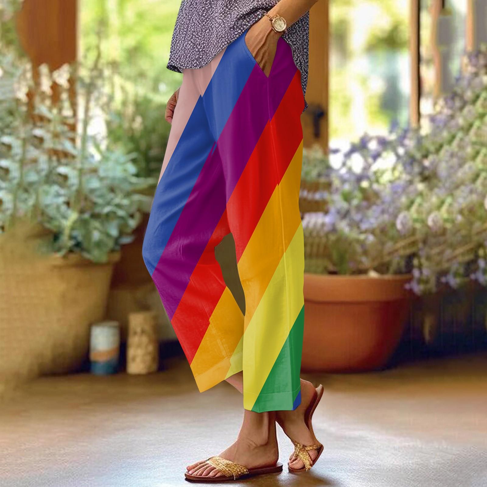 

Women s Fashionable Floral Print Straight Leg Pocket Elastic Waist Casual Pants Pants S