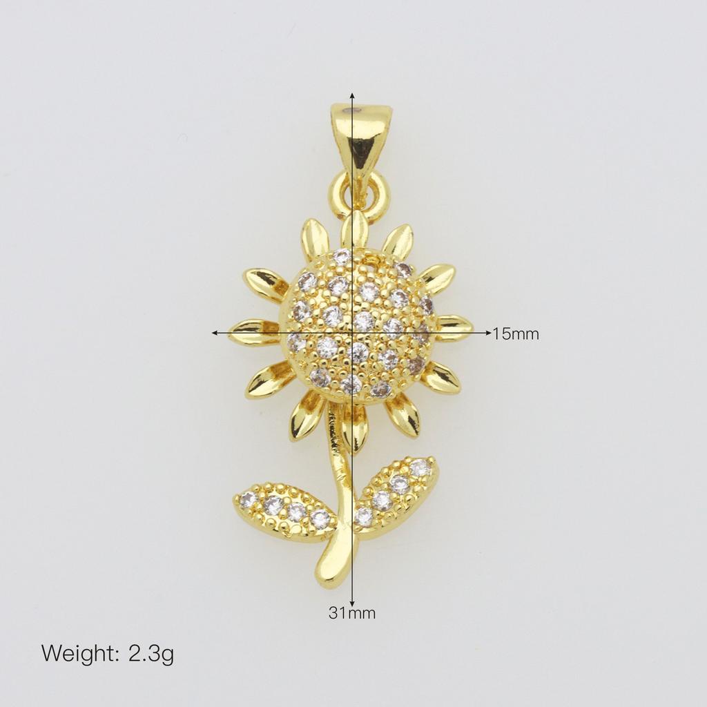 Copper Gold-Plated Full Zircon Sunflower Blooming Double-Layer Three-Dimensional Rotatable Necklace Pendant