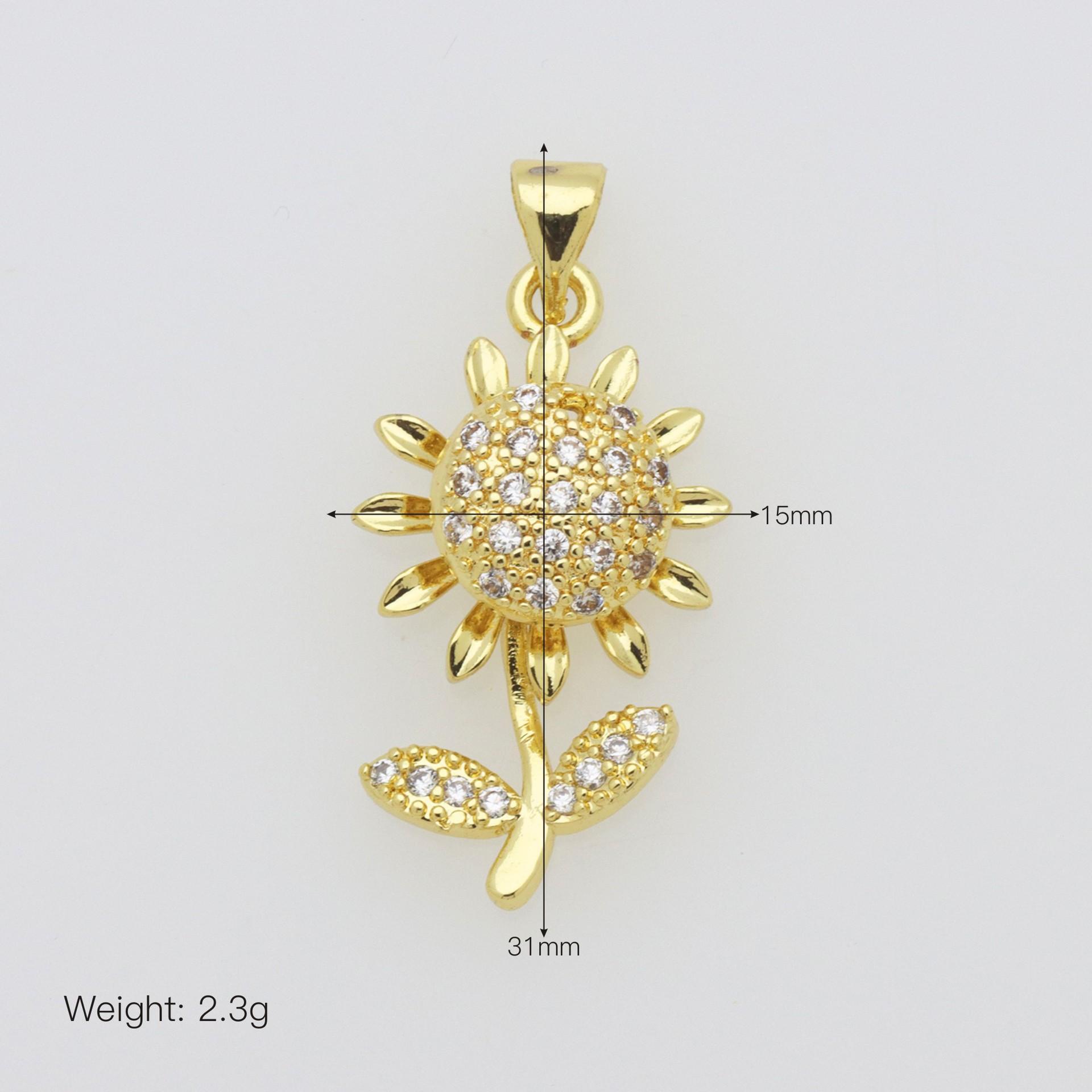 Медь Позолоченная Полный Циркон Подсолнух Цветущий Двухслойный Трехмерный Вращающийся Кулон-Ожерелье