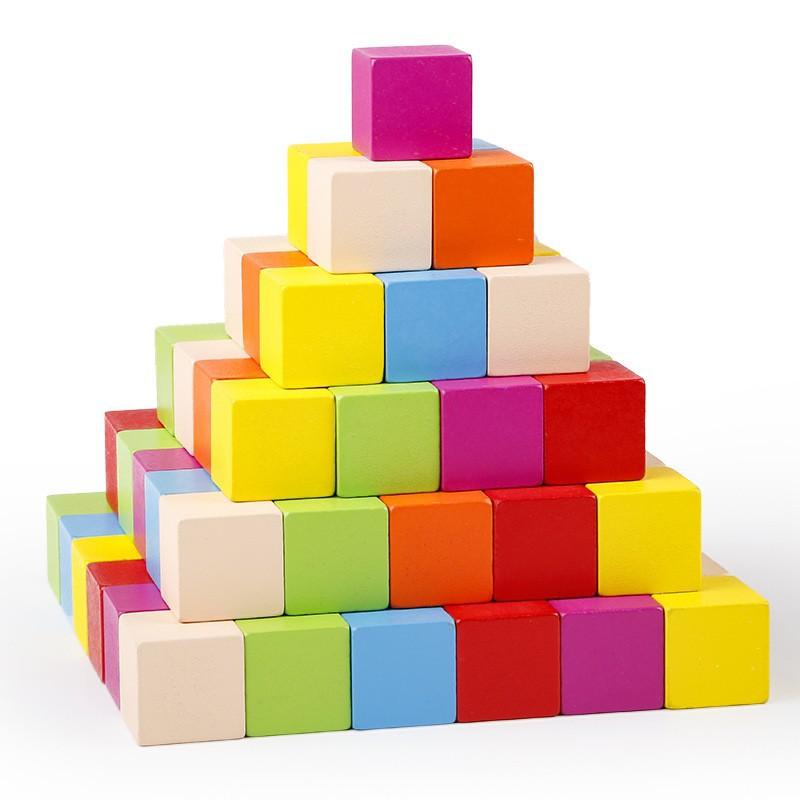 Wooden Rainbow Cube Teaching Aids Large Particles Square Building Block Number Sense Children's Space Thinking Educational Toys