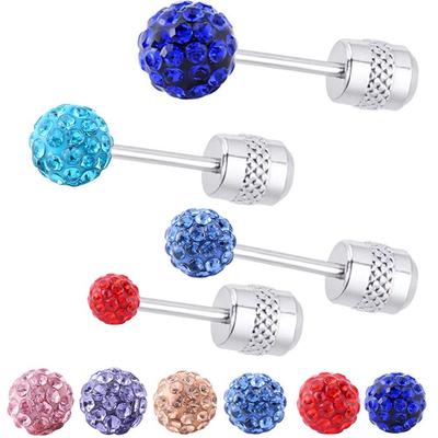 Orecchini a punta doppia in acciaio al titanio con zirconi multicolore, galvanizzati sottovuoto, stile lusso leggero, sei paia