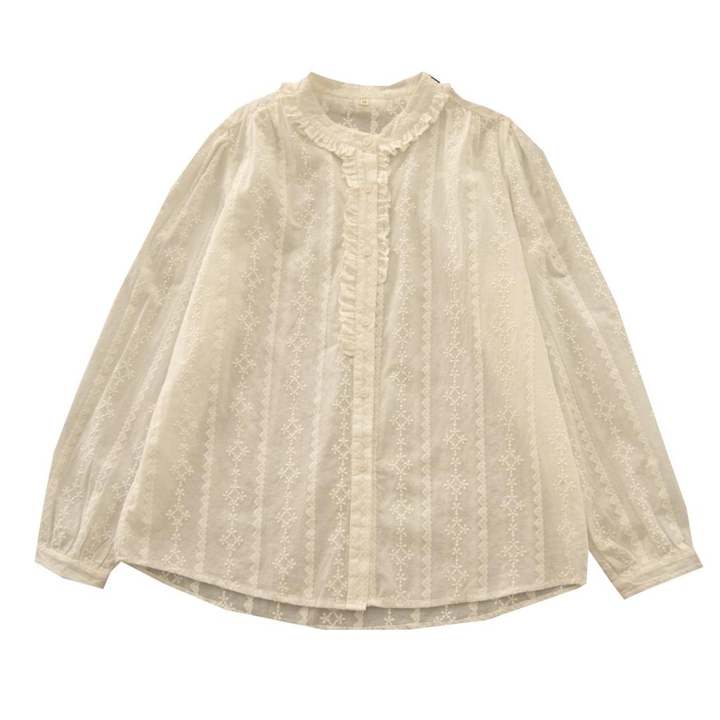 Korean Style Retro Evening Tea Embroidered Cotton Women's Shirt