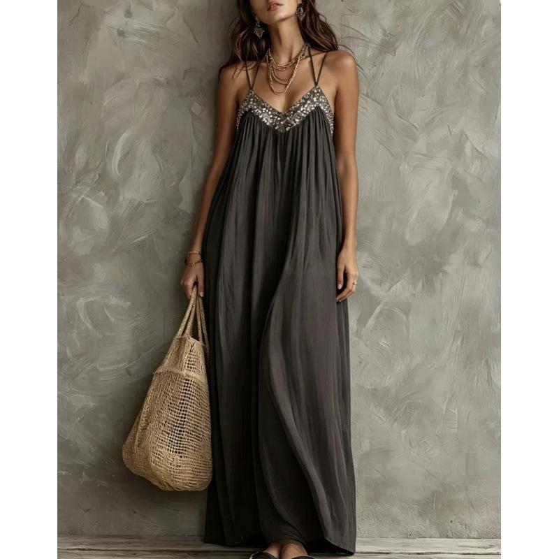 2026 women s summer new European and American minimalist splicing shoulder strap suspender dress S