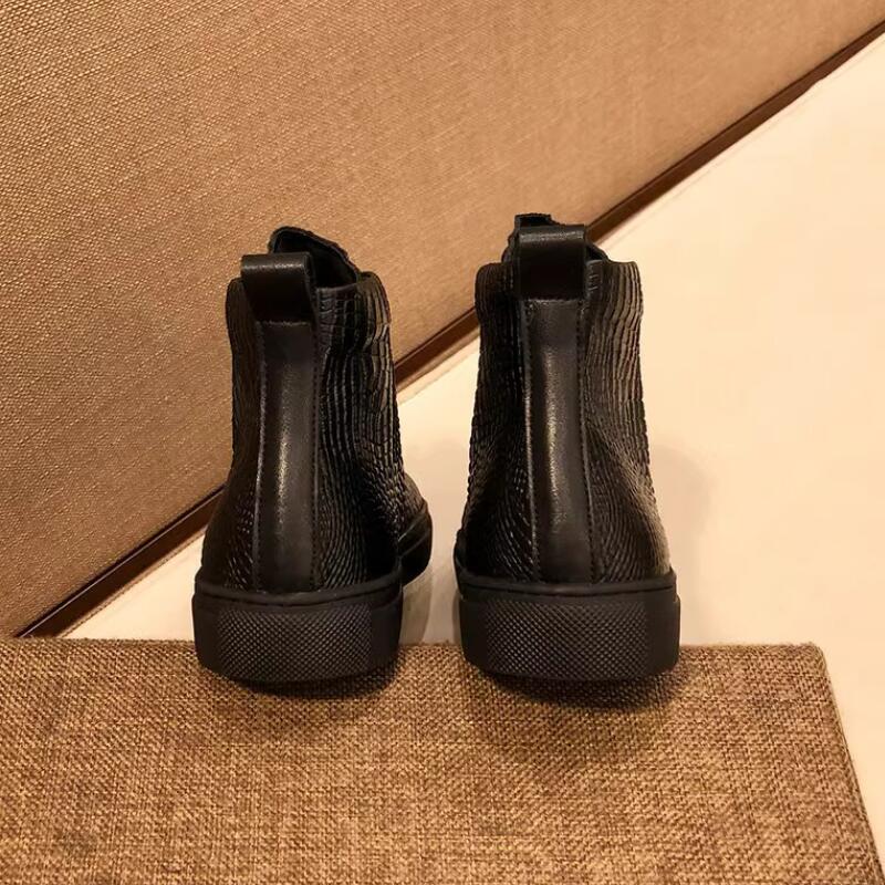 Fashion Leather High-top Sneakers for Men, Luxury Style, Crocodile Pattern, Premium Casual Shoes, Padded for Warmth, Soft Sole A1