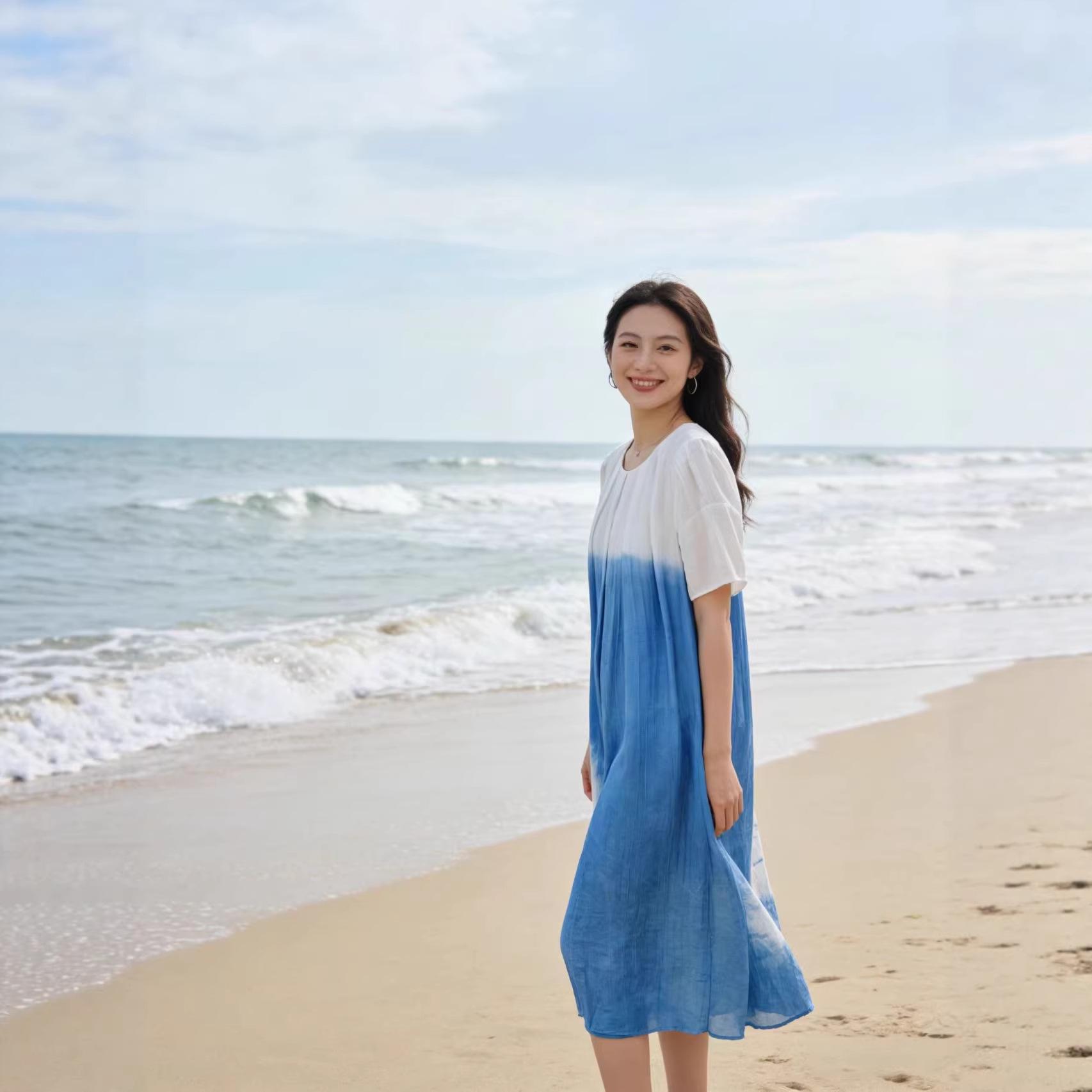 Yunnan Dali Handmade Tie-Dye Summer Casual Loose Dress M2639 One Size