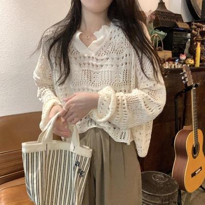 2024 Summer Hollow Knit Women's High Waist Cardigan - Lightweight Sunscreen Long Sleeve Sweater Top.