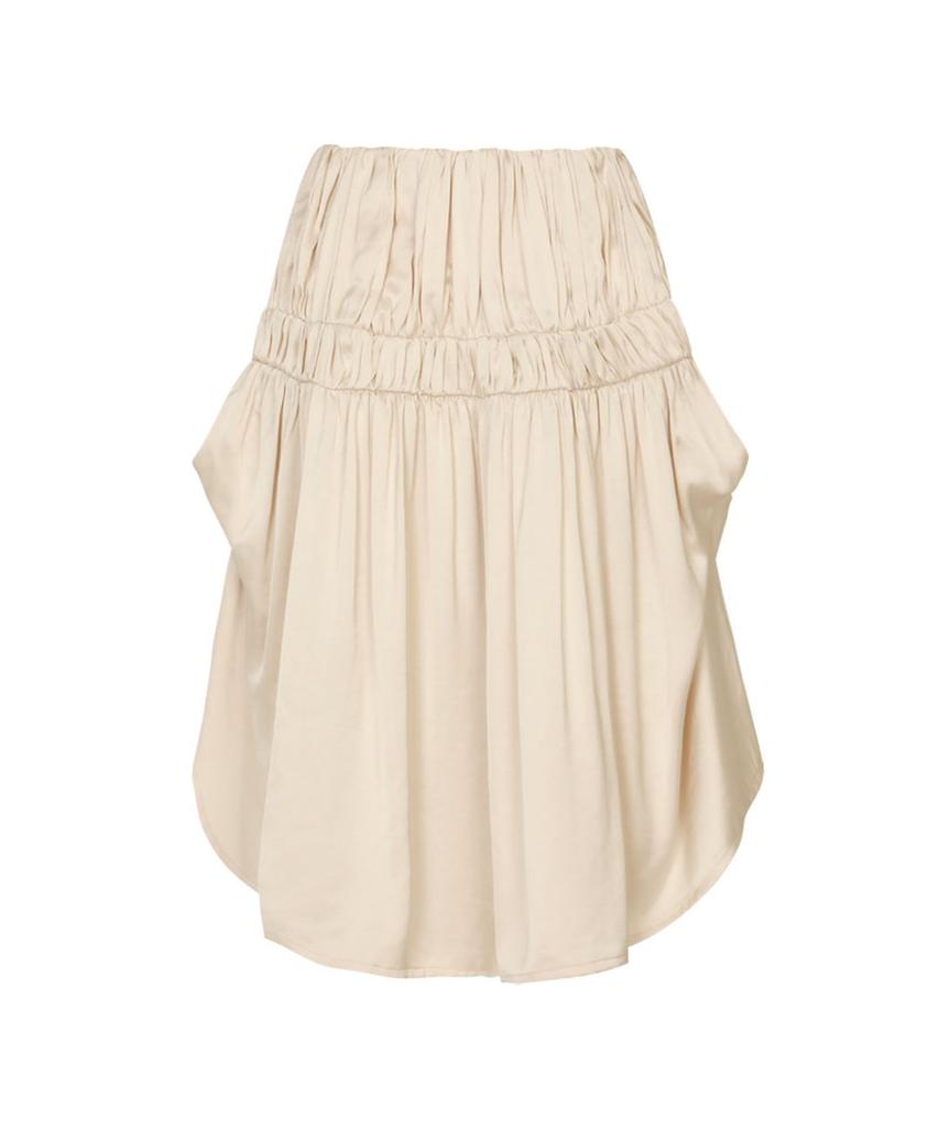 Lulu Seoul Satin Tuck Pleats Skirt (Cream)