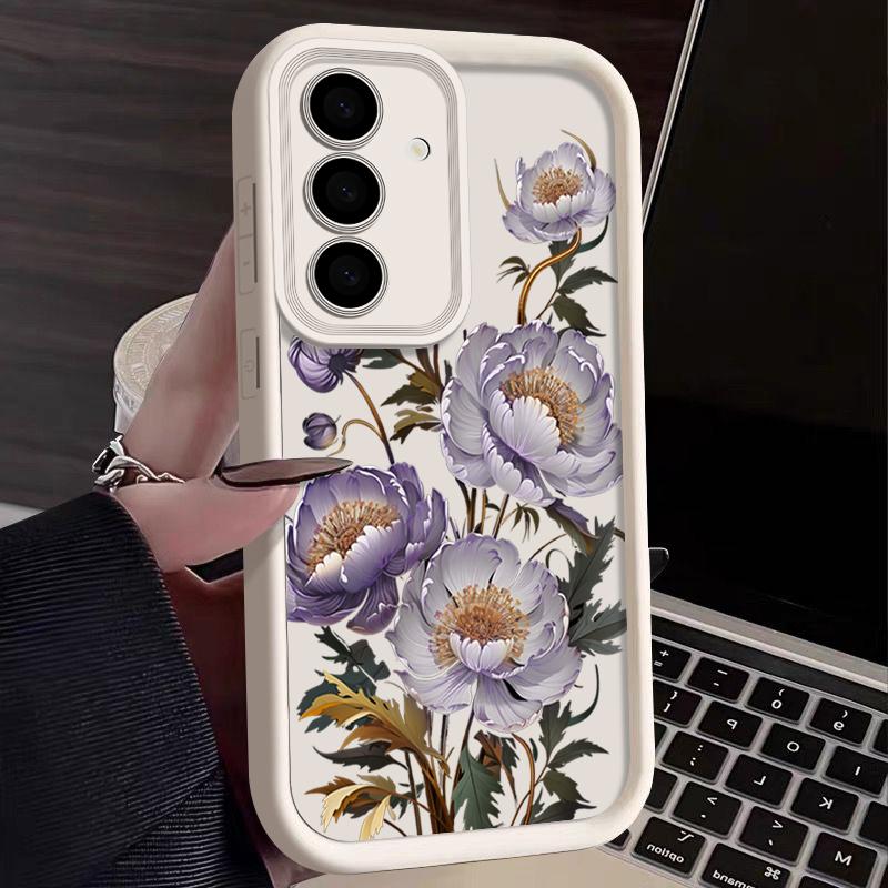 

Противоударный чехол с фиолетовым цветочным узором для Samsung S25 S24 S23 S22 Ultra A15 A55 A35 A34 A06 A05 A53 A54, мягкий силиконовый матовый защитный чехол для линз Samsung A56 5G бежевый