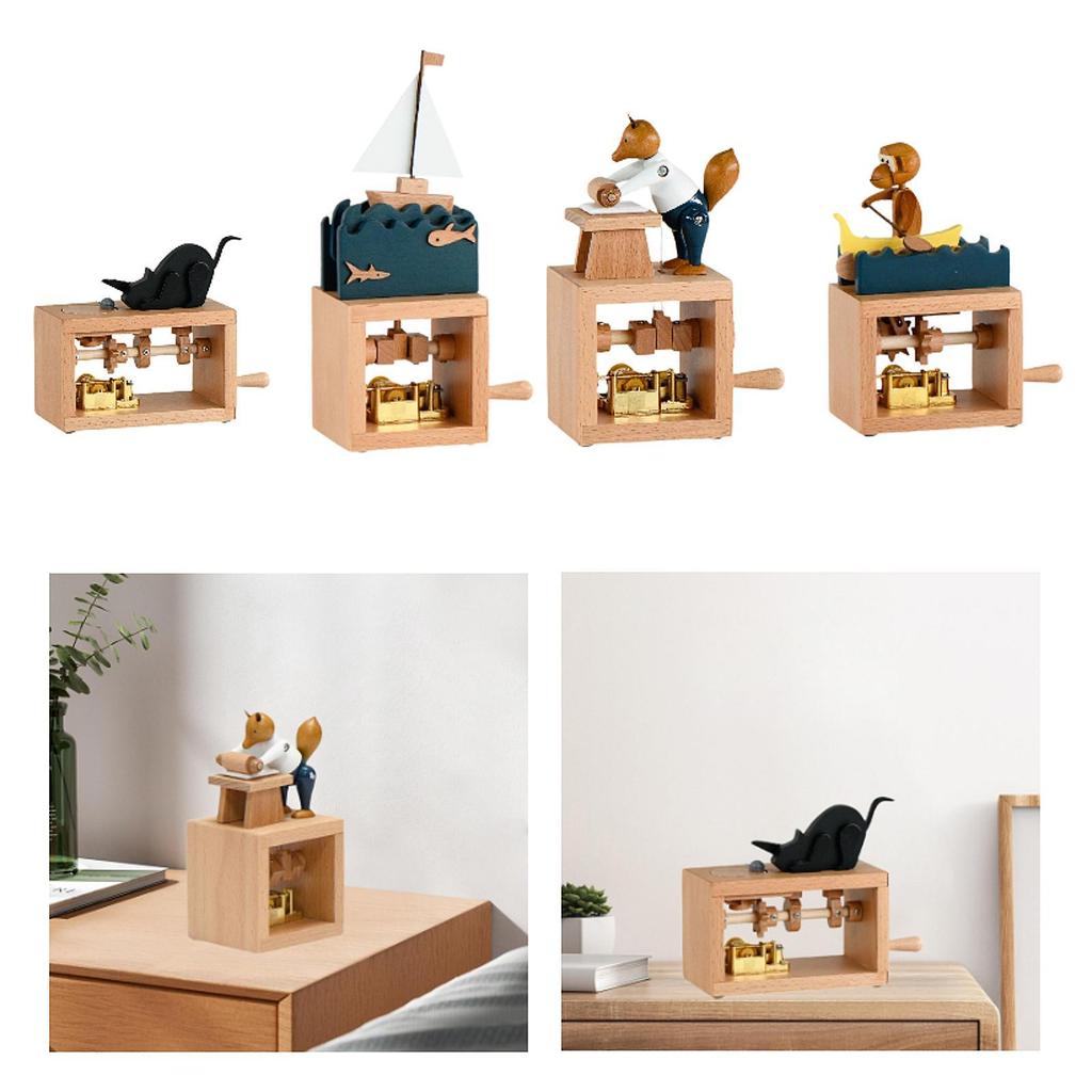 Hand Crank Music Box Novelty Unique Hand Operated Wooden Musical Box Decor for Colleague Friend Classmate Family Birthday Gifts