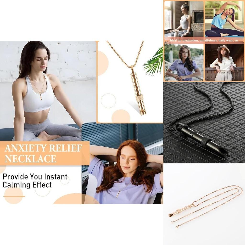 Stainless Steel Meditation Mindfulness Pendant Breath Control Whistle Long Necklace