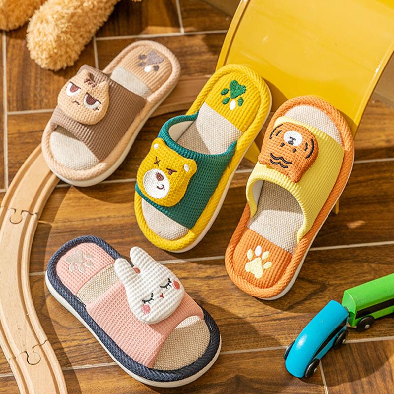 Fashion Litfun New Kids Slippers Linen Home Boys Girls Slippers Cartoon Rabbit Summer Indoors Kids Slides Comfort Non-slip Kids Sandals
