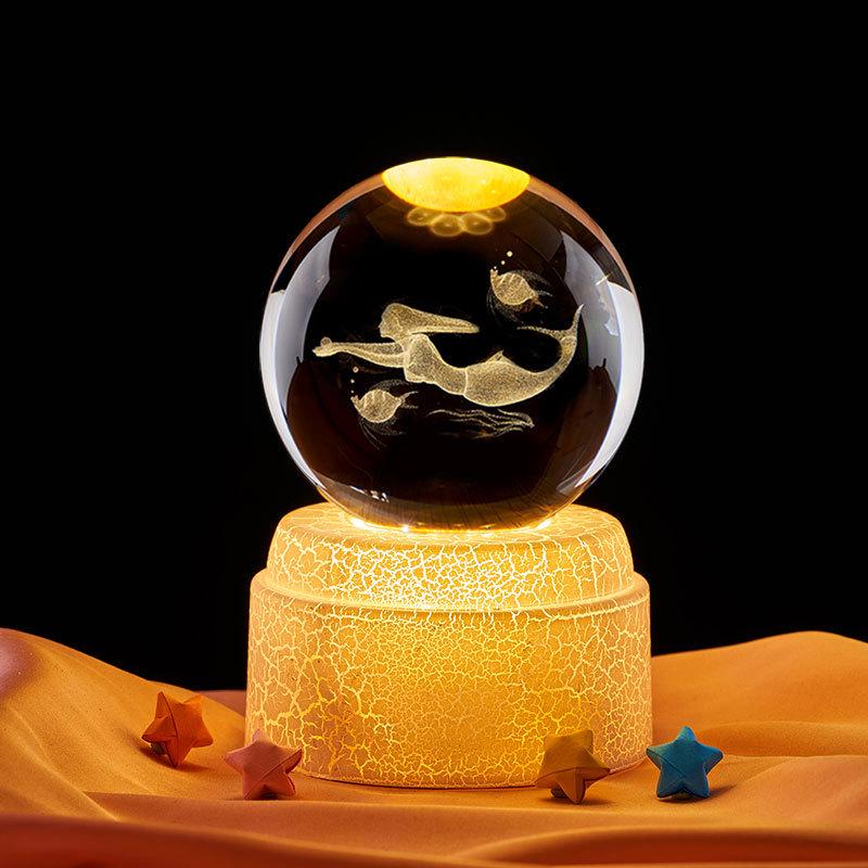 Mermaid Crystal Ball Music Box Night Light - Unique Gift for Birthdays & Holidays