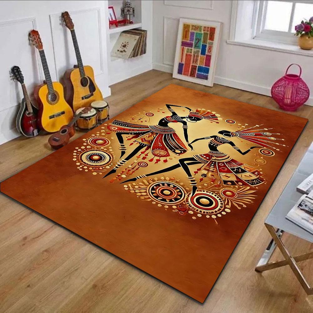 African Tribal Dance Art Patterned carpet, non slip mat suitable for living room and bedroom sofas