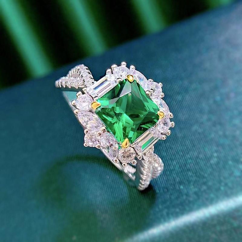 

Кольцо квадратной огранки «изумруд» из серебра 925 пробы от храма Луоси для женщин - Роскошная паве-оправа, 7x7 мм Size 6 зелёный