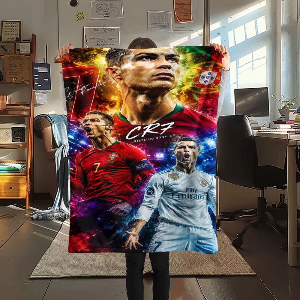 1PC CR7 Patterned Flannel Blanket Suitable For All Seasons for Home Decor Warmth and Comfort Gifts Holiday Present